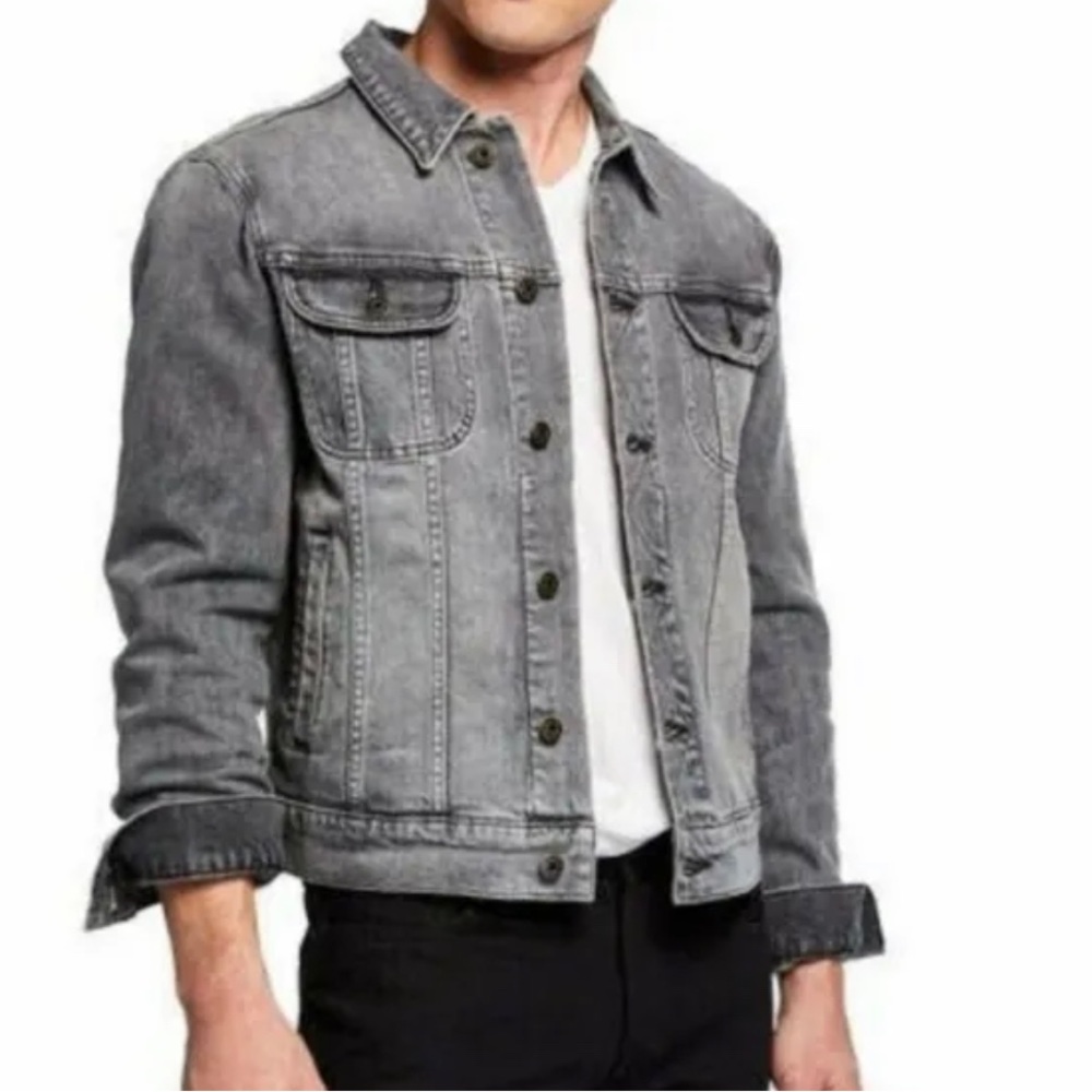 Vince Denim Trucker Jacket Mens Gray Wash Size Medium
